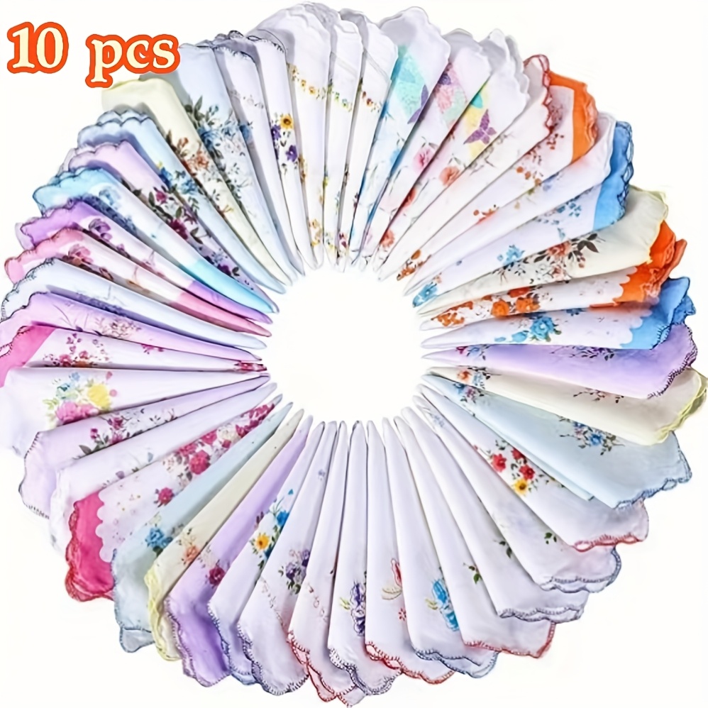 TEMU 10pcs Set Of Floral Handkerchiefs Suitable For Women's Weddings And Parties