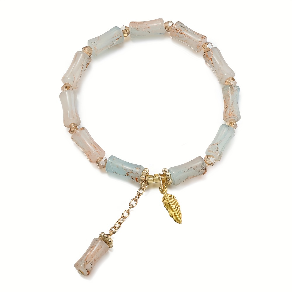 Glass Bamboo Bead Bracelet with Charm Pendant - No Plating