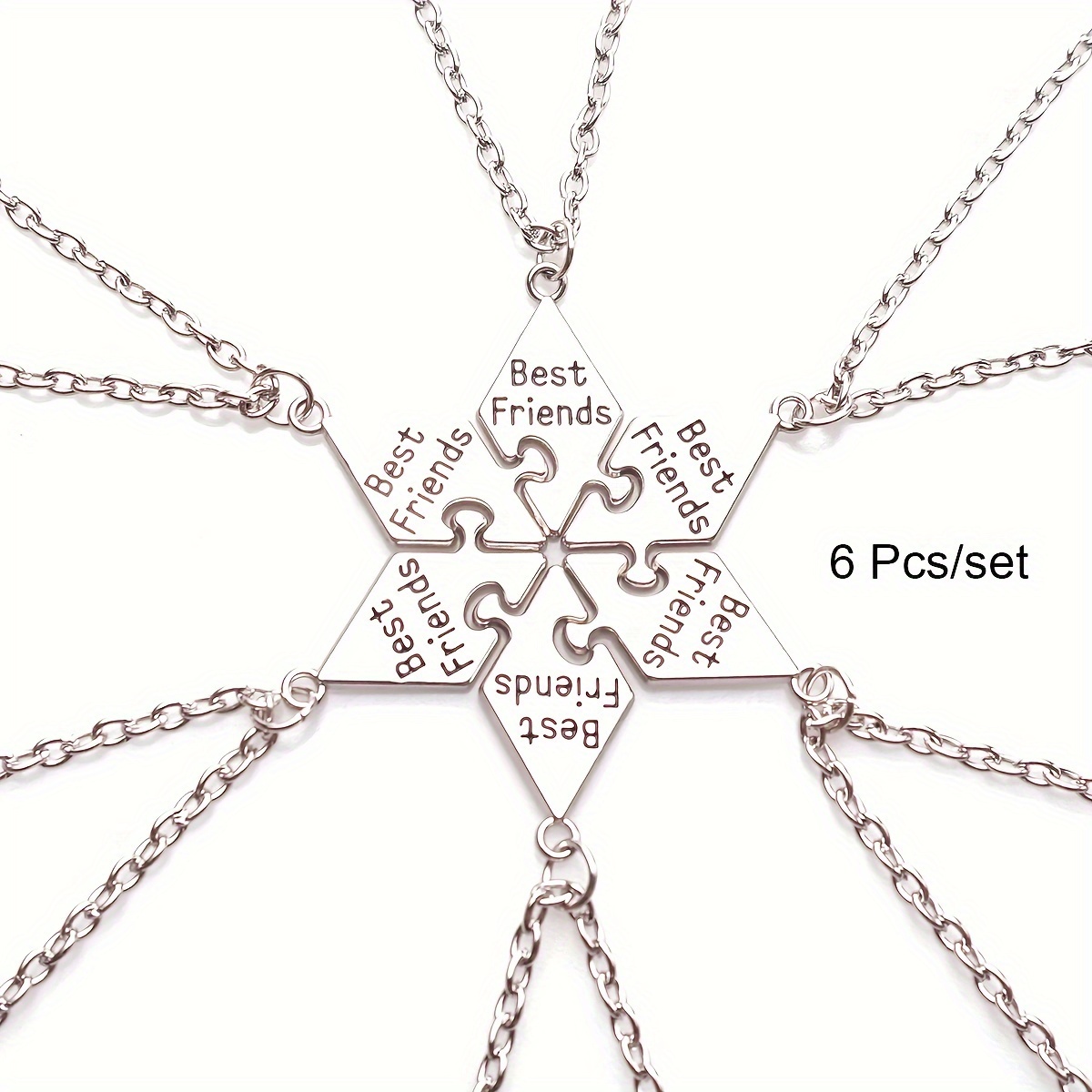 TEMU 6-piece Set Best Forever Charm Pendant Necklaces, Simple Preppy Style, Script And Numeric Symbols, Zinc Alloy, Unplated, Daily & Gift Occasion, Christmas All-season Friendship Jewelry