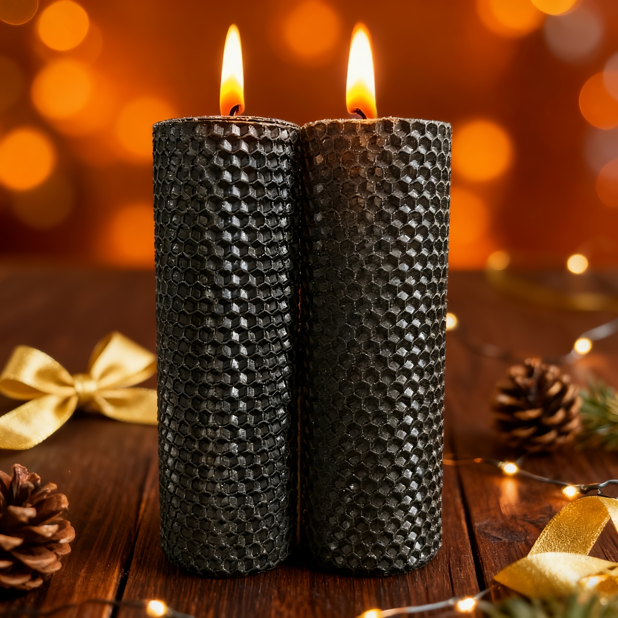 Un juego de 2 velas de cera de abeja, velas festivas, cera de abeja enrollada, velas de cera de abeja naranja hechas a mano, negras, tamaño 5X15Cm, tiempo de combustión prolongado, adecuadas para Navidad, Halloween, fiestas, decoración del hogar, velas de invierno, Día de San Valentín, Hanukkah