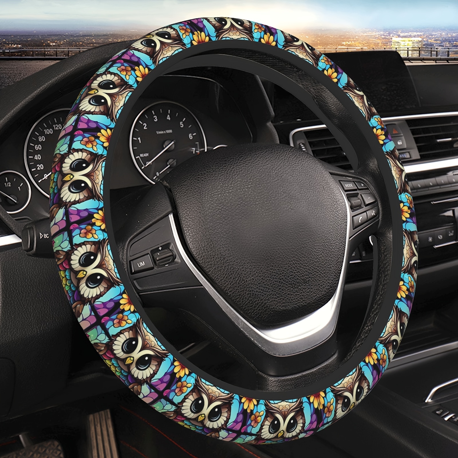 

Colorful Owl Steering Wheel Cover Universal 15 Inch For Men Women Car Accessories For Sedan Suv Etc.