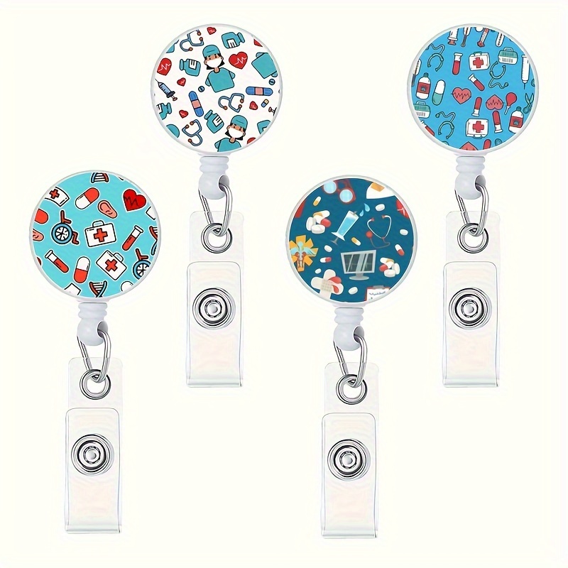 

4 Pack Retractable Badge Reels With Swivel Alligator Clip And Id Holder – Cute Pill Pattern Design, Durable Abs Material For Nurses, Doctors, Teachers, And Medical Staff