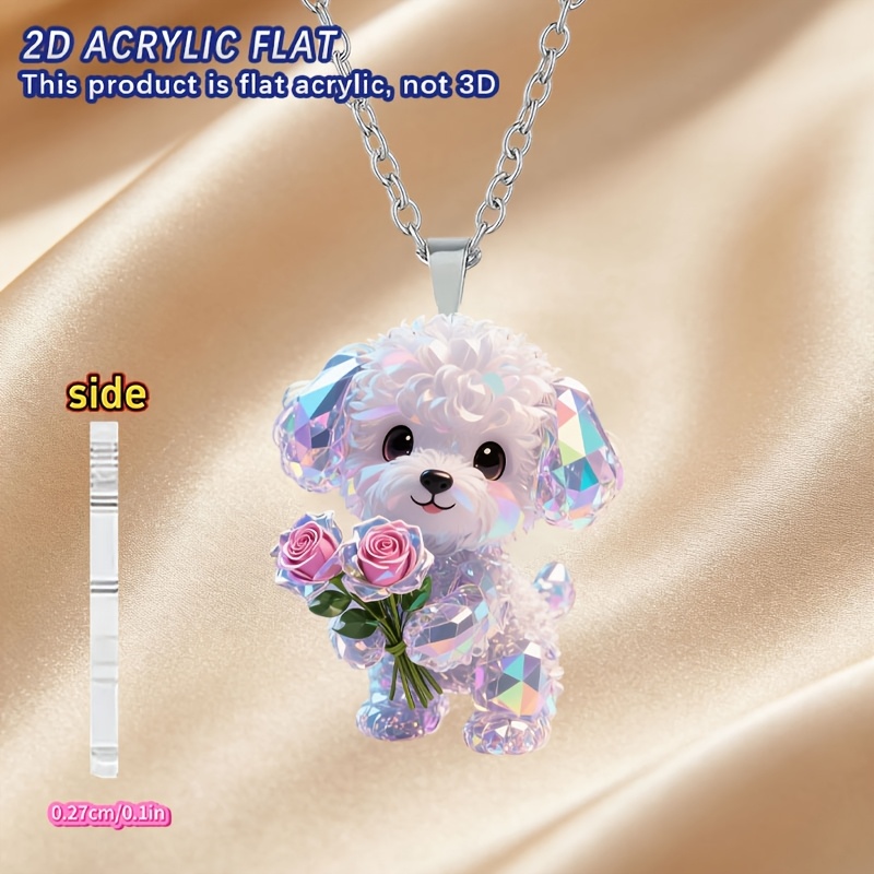 TEMU 2d Flat - [2d Flat] 1pc Flower Roll Puppy, Women's New Acrylic Necklace, Fashion Sweater Chain, Ideal Gift For Birthday Parties