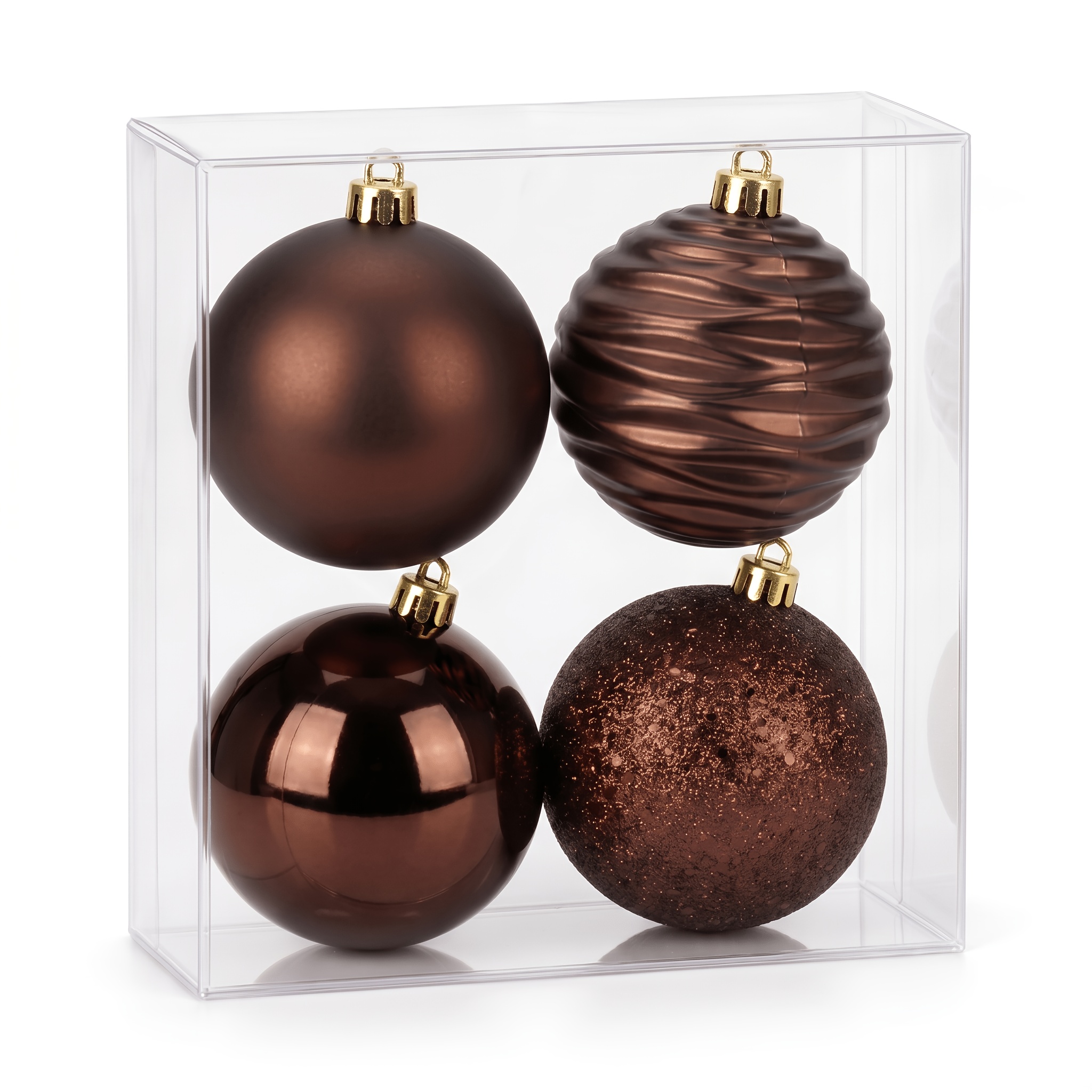 TEMU 4pcs Shatterproof Transparent Plastic Brown Christmas Ball Decoration Ornament, 8cm/3.15inch Christmas Tree Hanging Ornament Christmas Ball Set