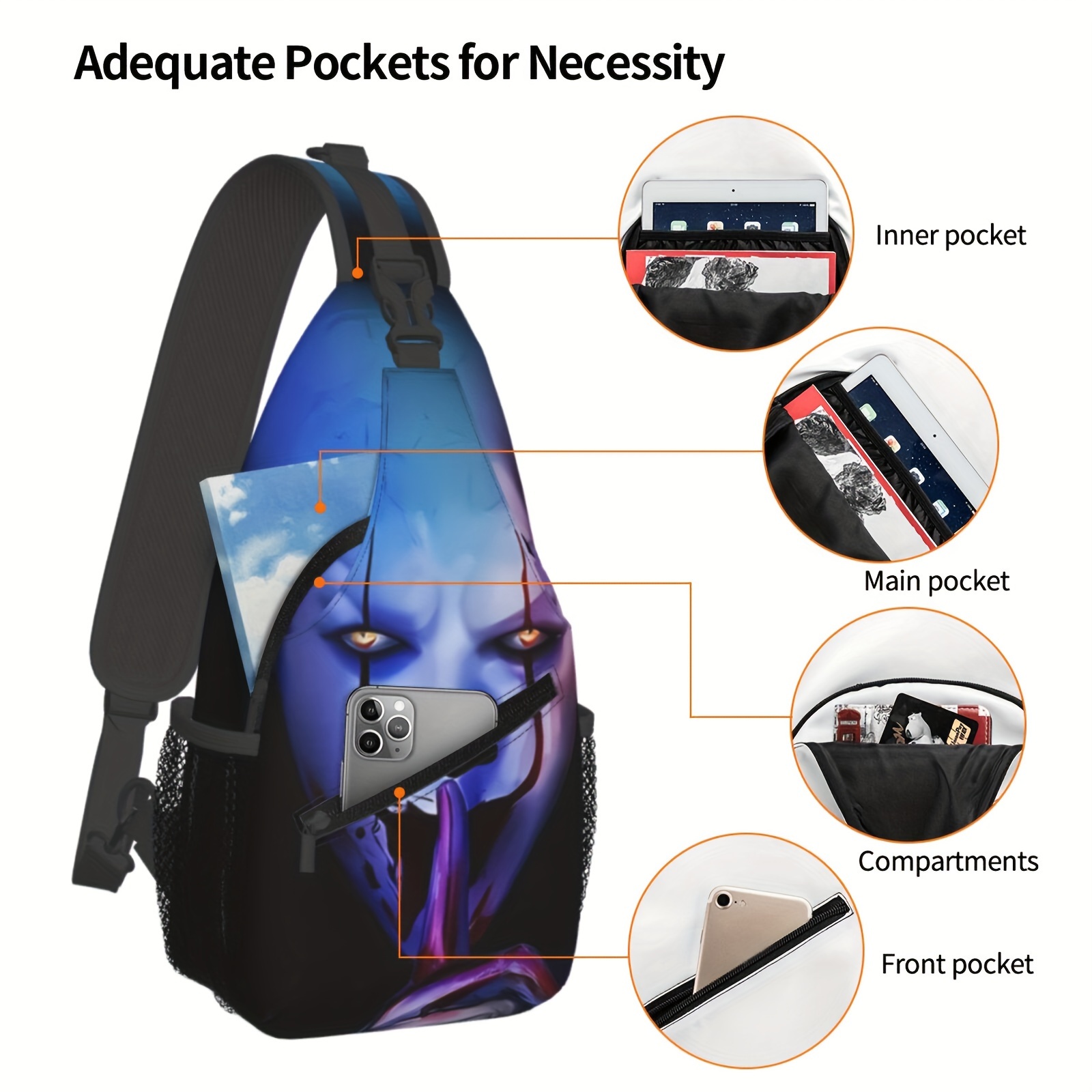 

Stylish Cartoon Print Sling Bag For Men - Adjustable Strap, Multifunctional Chest & Shoulder Messenger With Polyester Material