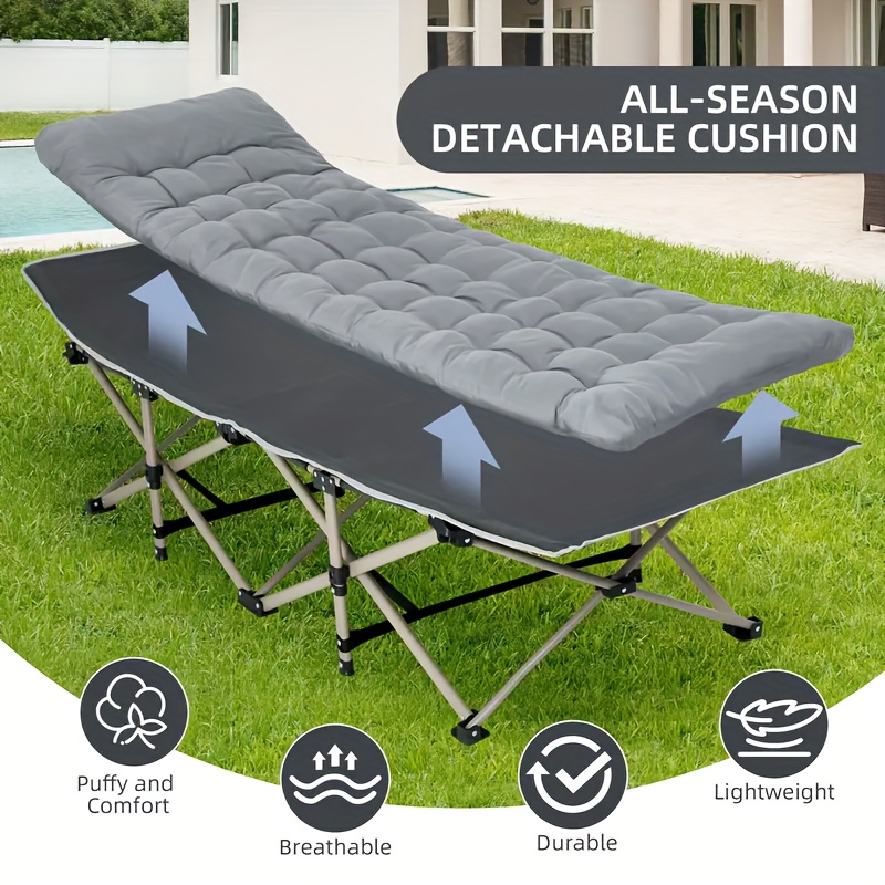Portable Folding Bed Designed for Adults, Supports Up to 199.58 Kg, Includes a Mattress And Side Pocket - Lightweight Yet Durable Frame, Ideal for Fishing, Camping, Home, Office, Travel, Picnics, And Family Use