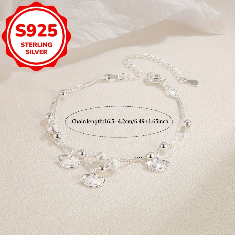 Women's S925 Sterling Double-Layer Ginkgo Leaf Pendant Bracelet