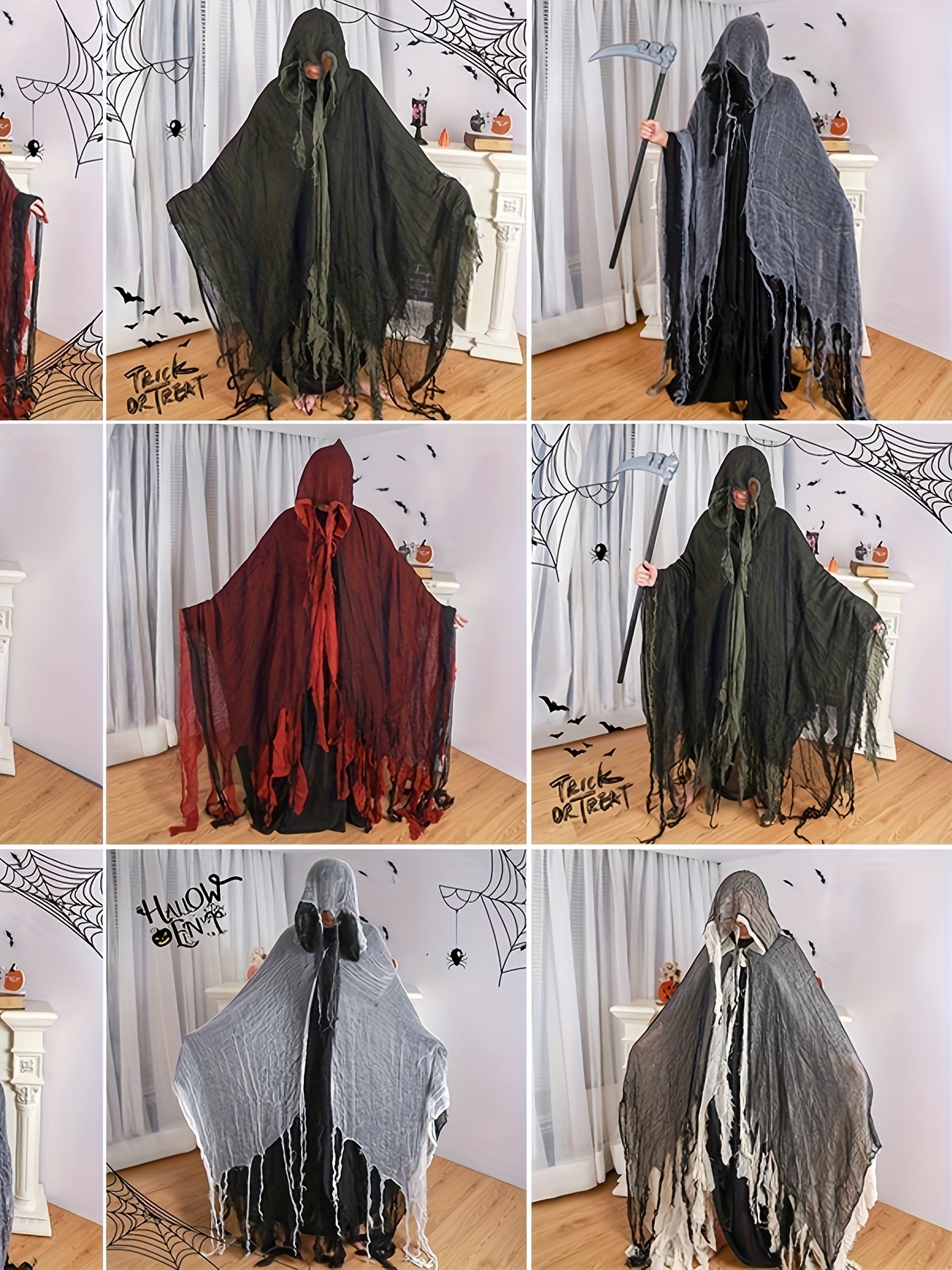 Cape D'Halloween Effrayante - Avec Capuche - Style Déchiré Pour Déguisement Fantôme Ou Faucheuse - 3