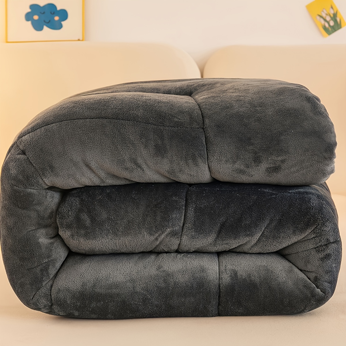 1pc Thickened Warm Plush Comforter – Thickened Quilted Super Soft Breathable Comforter, Machine Washable Bedroom For Fall/winter Fat Comforter