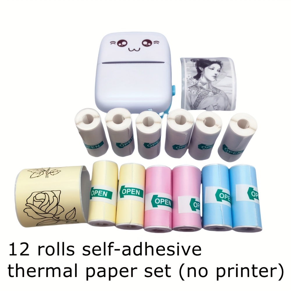 

12 Rolls/set 57x25mm Mini Portable Thermal Printing Paper, Printer Camera Adhesive Sticker, Thermal Printing Paper