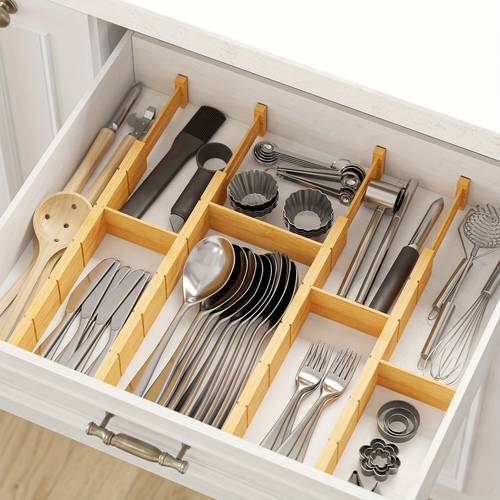 4 dividers with 9 inserts bamboo drawer separators including inserts and tags kitchen adjustable drawer organizers extendable organization for home office dressers for shop retail store