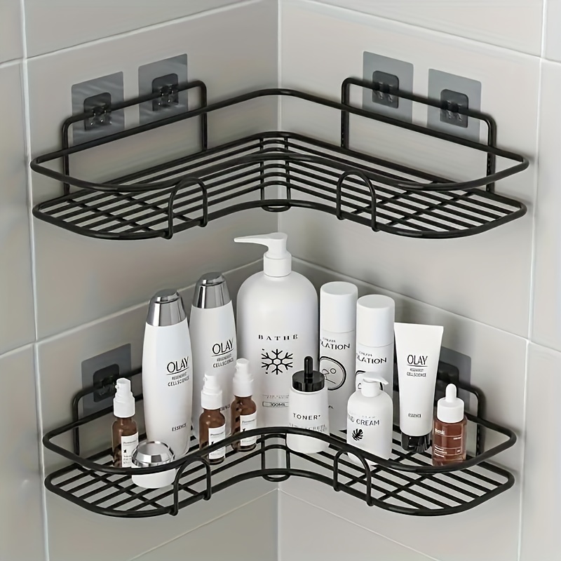 

1pc No-drill Corner Shower Caddy, Wall-mounted Bathroom Organizer For Shampoo, Conditioner, Lotion - Water-resistant, , Space-efficient Toilet Accessory Shelf