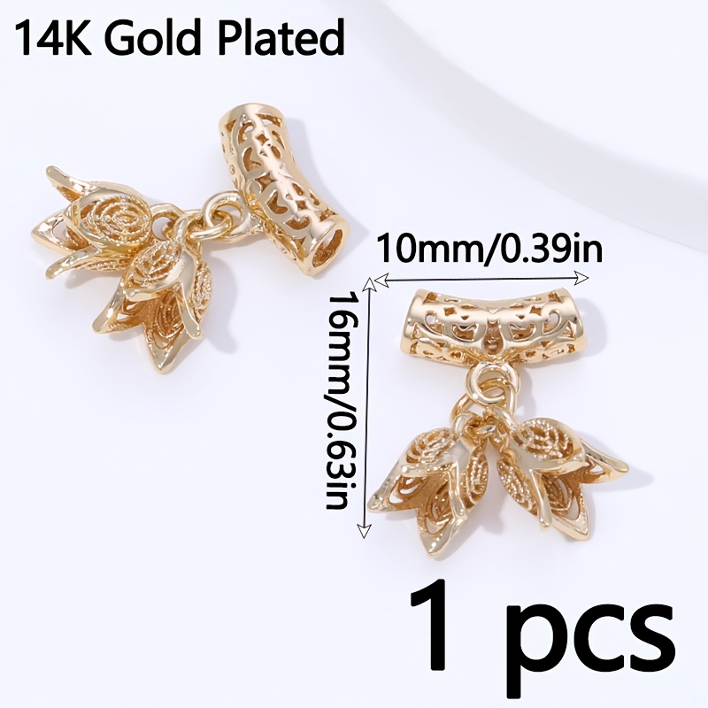 TEMU 1 pièce Perles d'espacement incurvées en laiton plaqué or 14K, perles tubulaires creuses avec séparateur de perles de fleur, accessoires pour la
