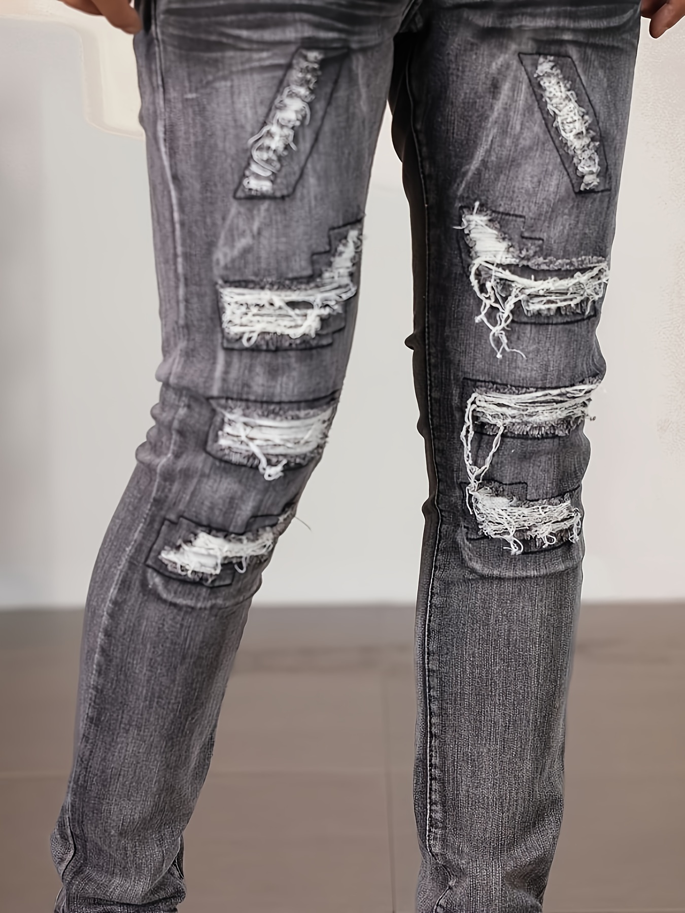 jeans hombre ajustados desgastados estilo denim Temu Spain