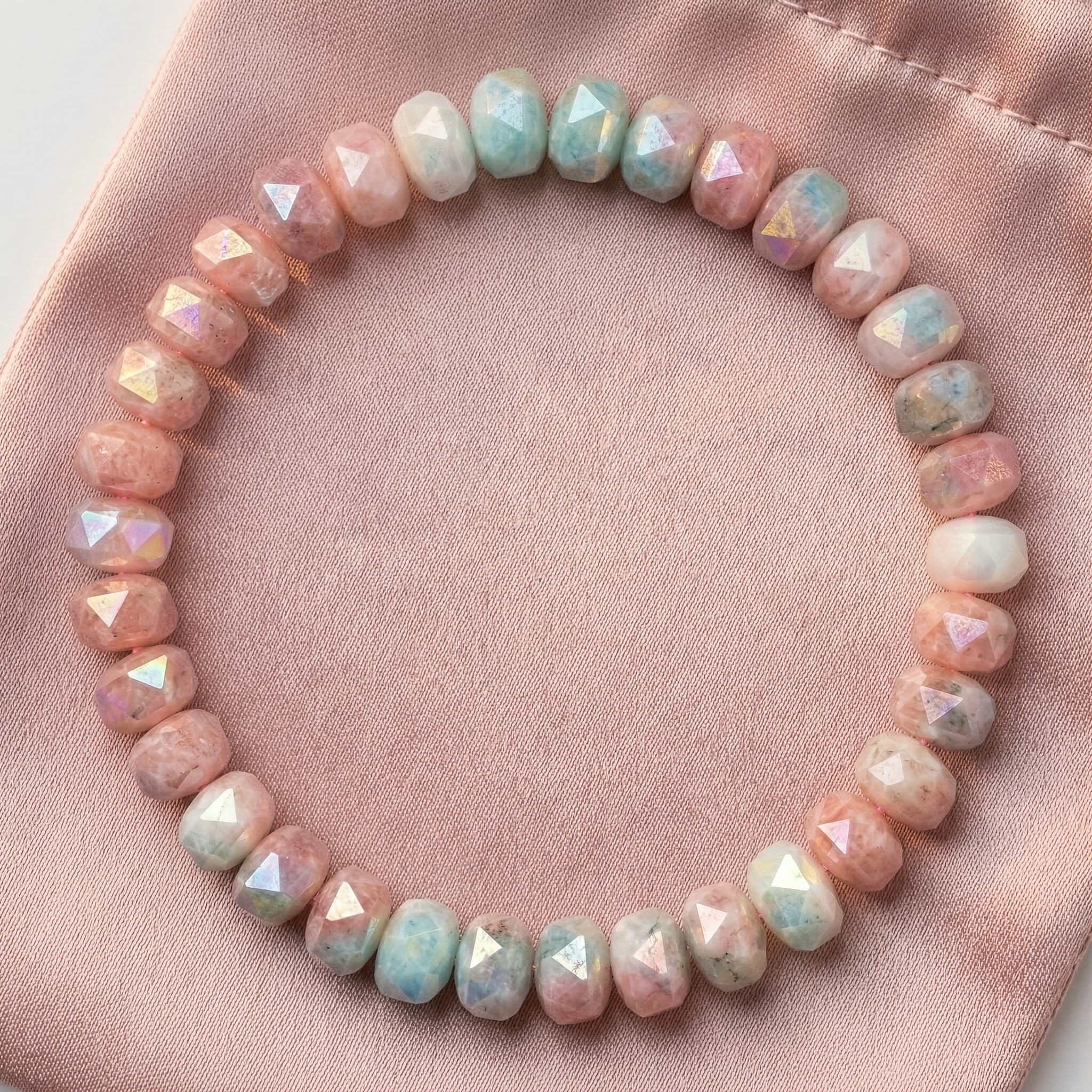 E-shop Natürliches Moos-Achat Facettierter Abakus Perlen Elastisches Armband, Damen Frühlingsneues , für Frauen, die einen Bohemian-Stil verfolgen,