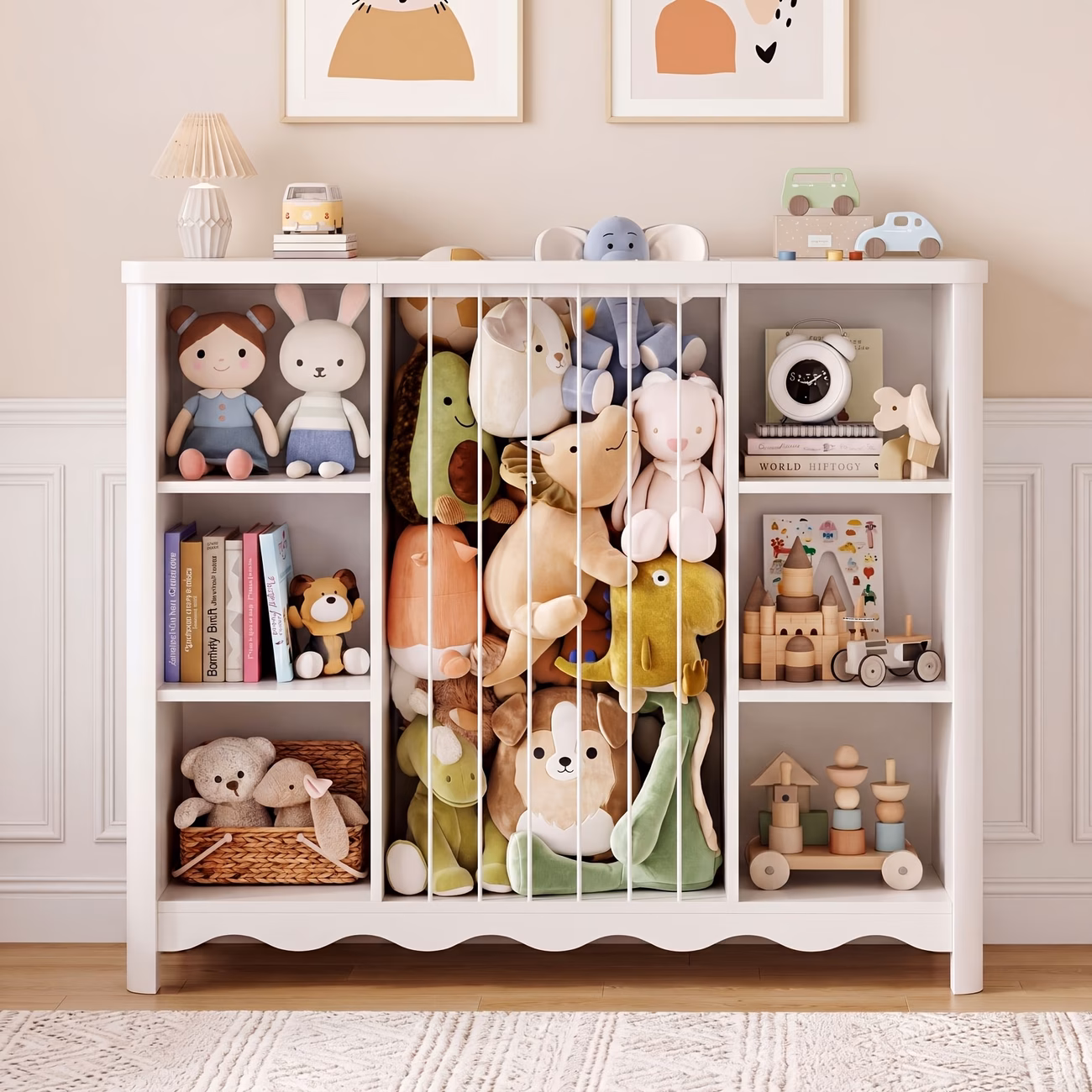 6- Kids Bookshelf & Storage Shelf with Stuffed Animal Shelf...