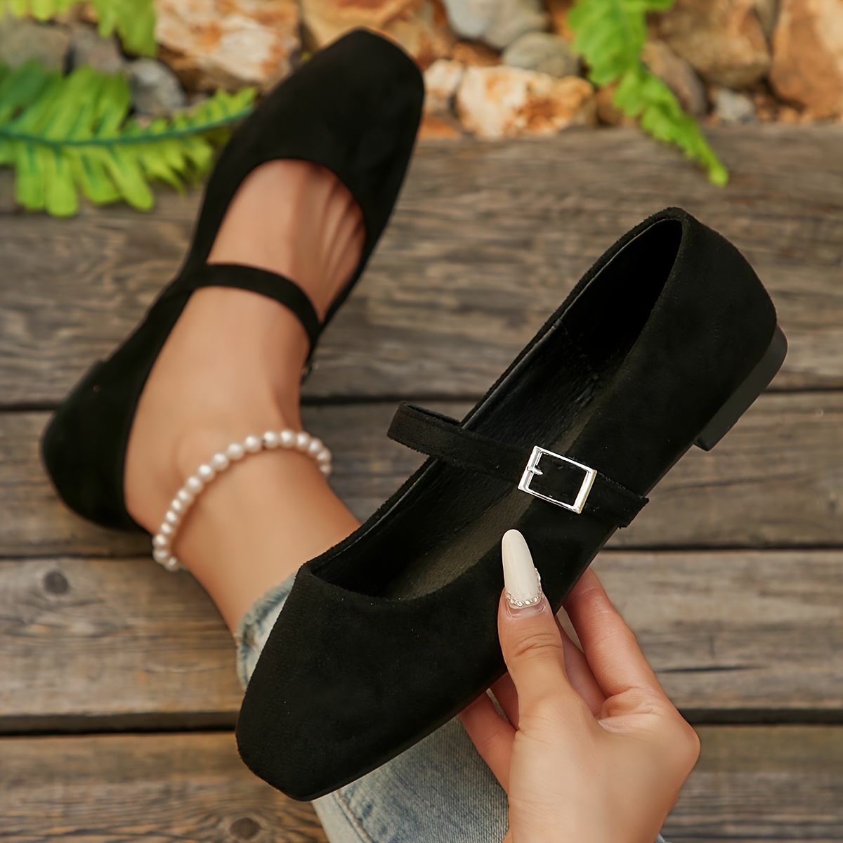 womens square toe flats chic french velvet style Temu Australia