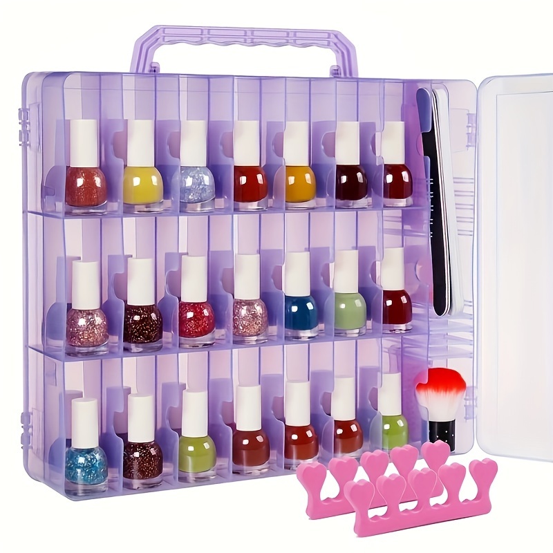 Jiasheng 48 Bottles Universal Clear Gel Nail Polish Organizer Case Holder for Double Side Adjustable Space Divider for Acrylic Nail Polyg