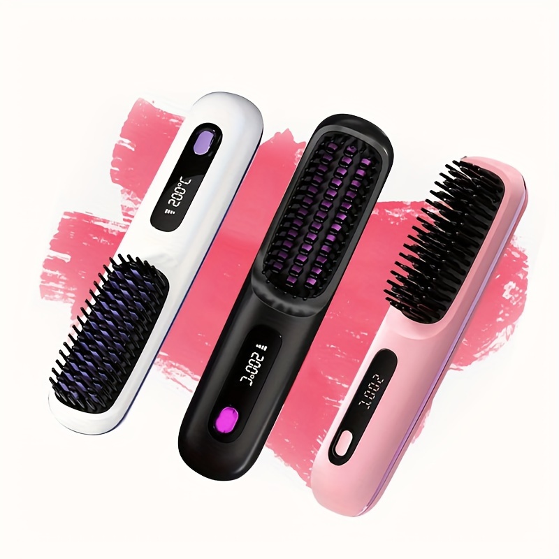 

Cordless Hair Straightener Brush, Portable Negative Ion Hot Comb, Usb Rechargeable, Fast Heating 3 Temp Settings, Anti-scald, For Use, Gifts For Women