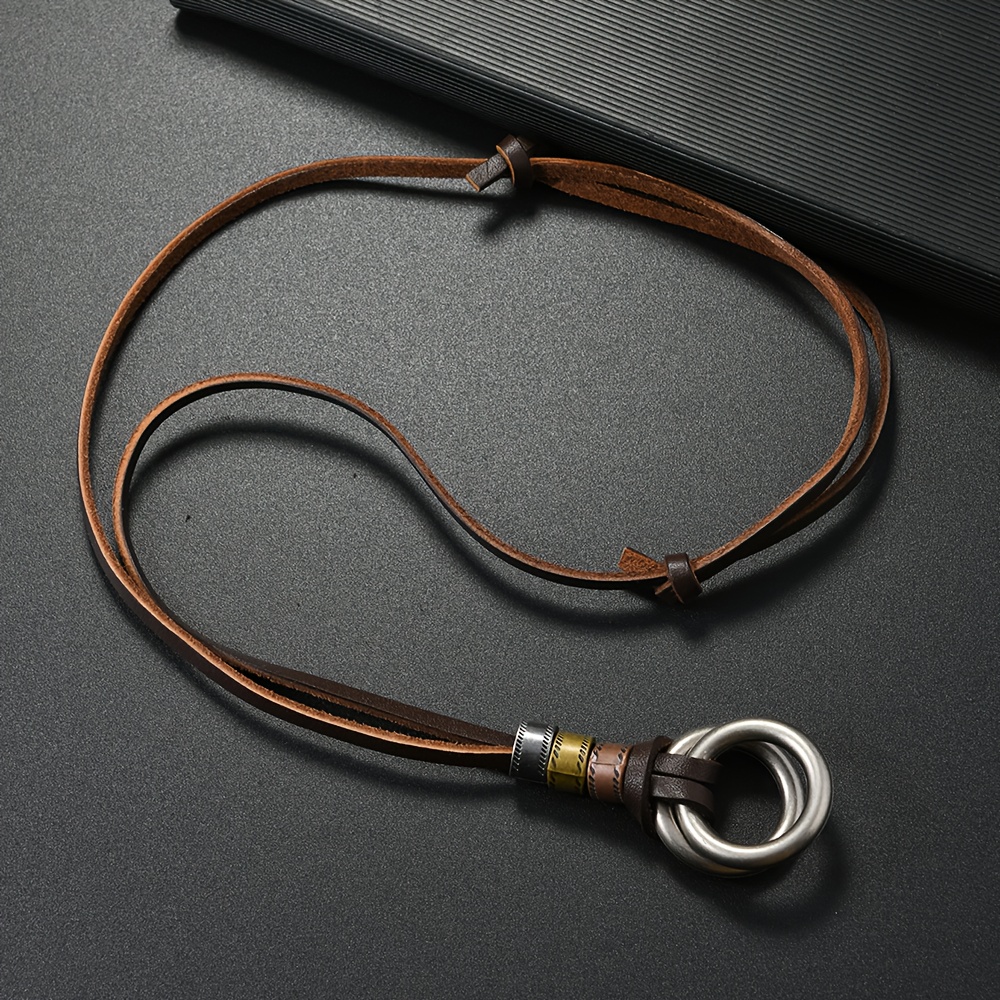 TEMU Fashion New Alloy Pendant Vintage Genuine Leather Necklace, Adjustable Minimalist Women's Choker, Street Festival Party Performance Accessory