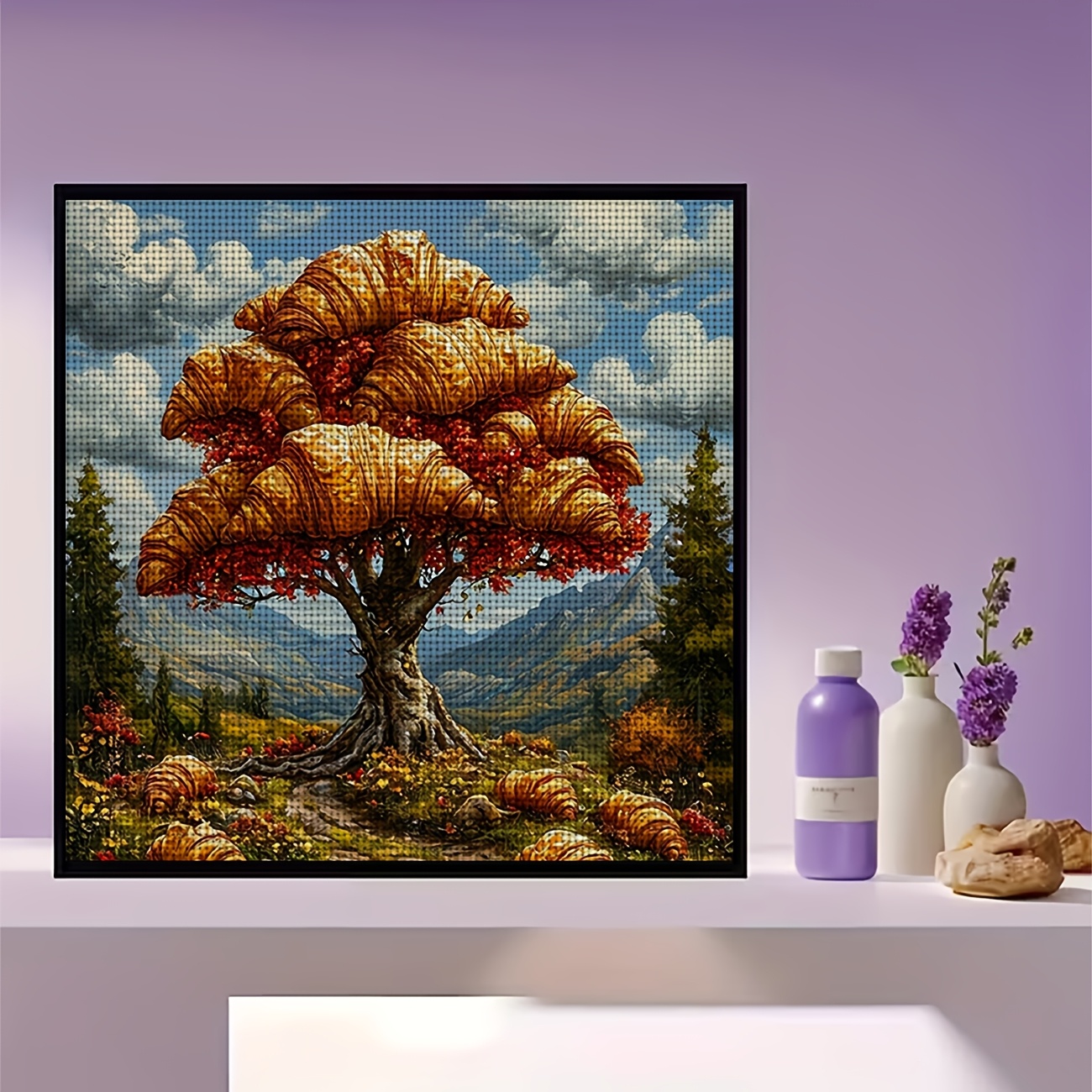 Cross Stitch Printed Kit, Frameless Autumn Forest Leaves Design