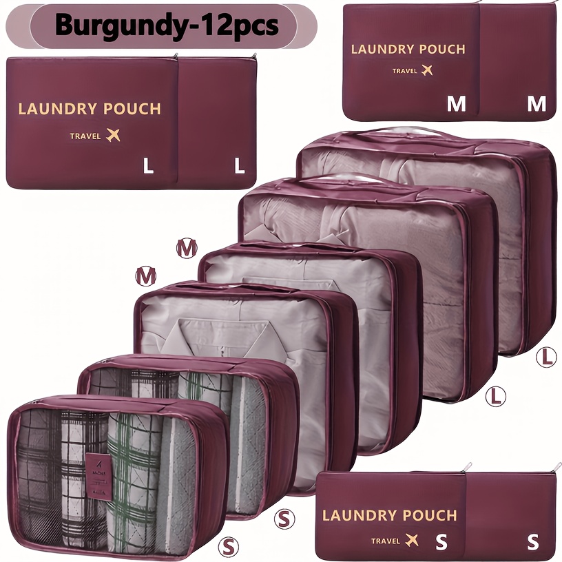 TEMU 12pcs Lightweight Mesh Travel Storage Bags, Luggage Organizer/sorting Bag, Carry-on Luggage Organizer, Space-saving Storage Box, With Zippered