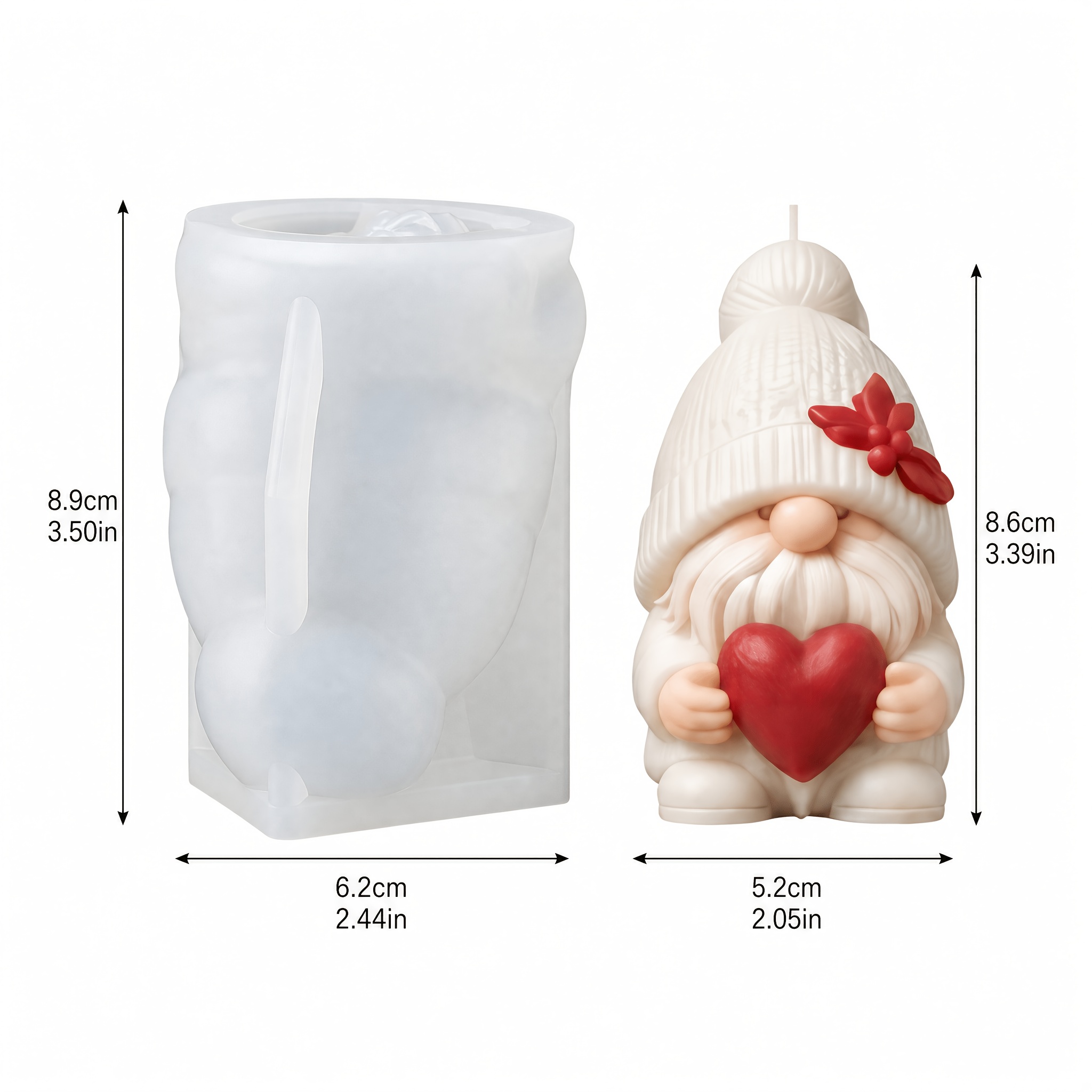 TEMU Moule en pour poupée visage cœur en dimensions, moule pour bougie d'aromathérapie gnome de Noël poinsettia avec bonnet tricoté - Moule pour