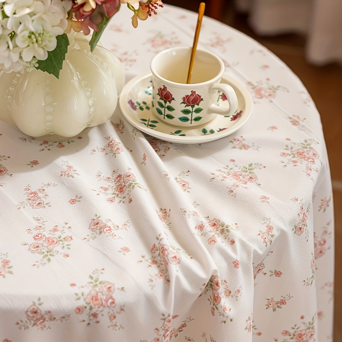 TEMU 1pc Floral Tablecloth, With Skirt, Suitable For Daily Home Desktop Decoration