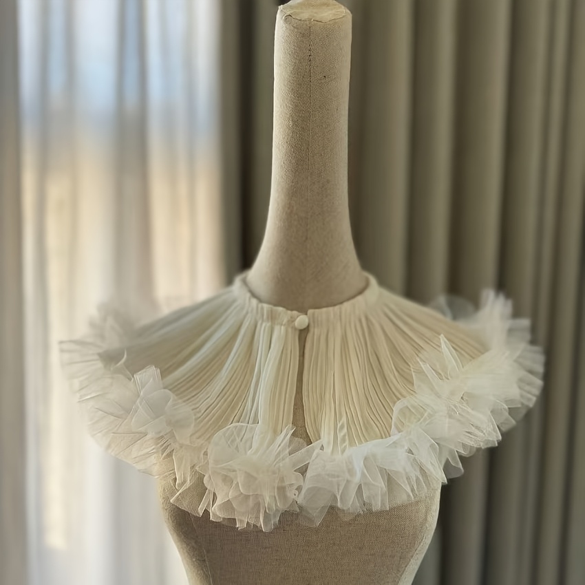 Image of Pleated Mesh Wavy Edge Fake Collar Elegant Solid Color Tie Shoulder Fake Collar Casual Detachable Skirt Matching Fake Collar