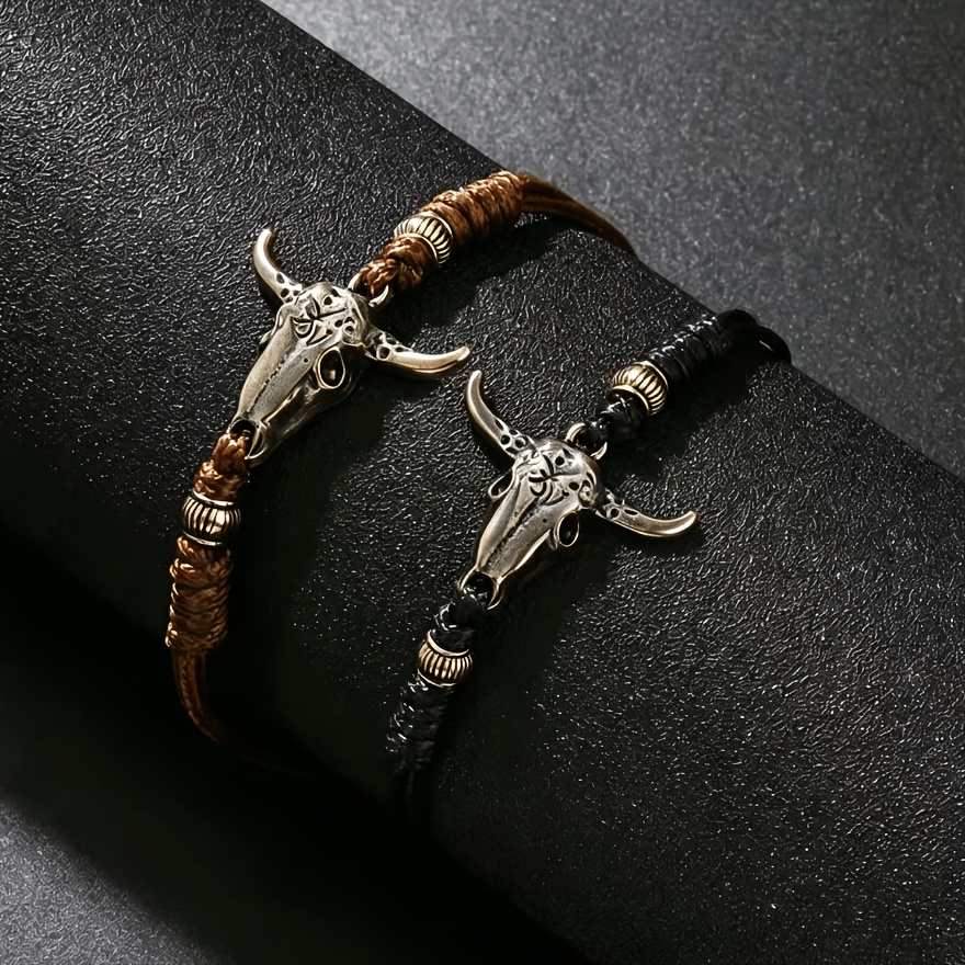 TEMU 1pc/2pcs Fermoir Tête de Style Cowboy Western Bracelet Cadeau de Fête Réglable