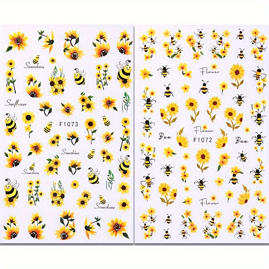 Image of 2 Sheets Of Sunflower Nail Stickers - Spring Summer Floral Sunflower Nail Decals - Easy To Apply - Suitable For Nail Design - F1072-1073