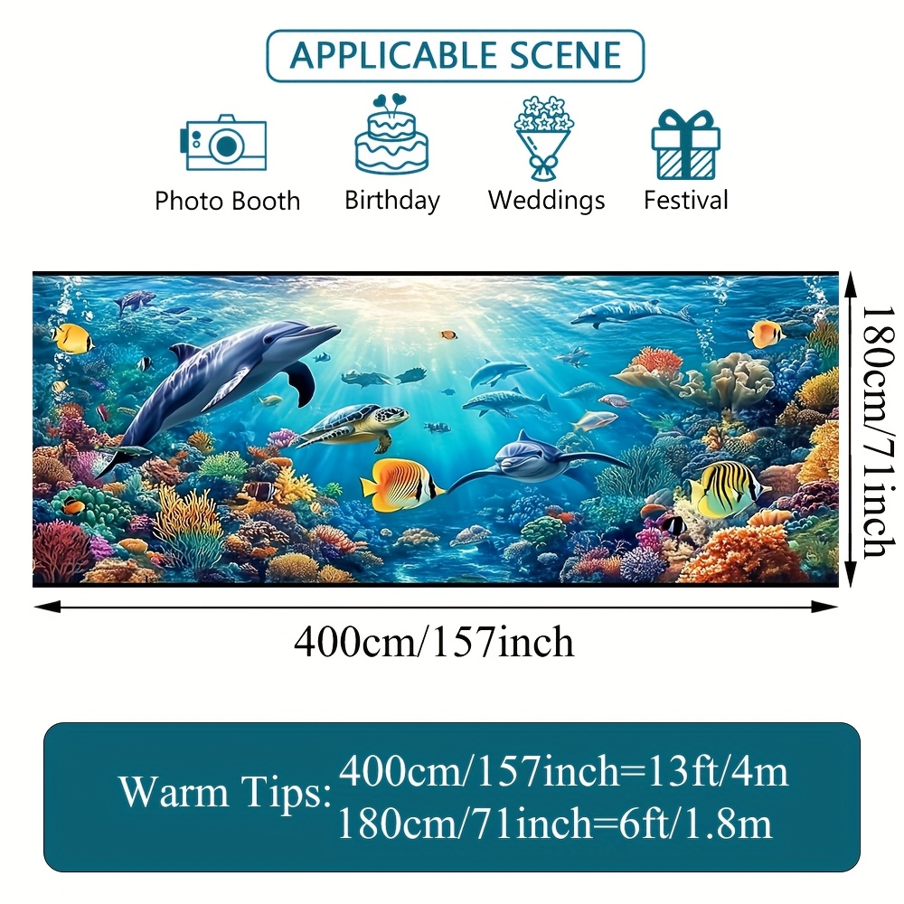 TEMU 2d Door Banner 1pc Vibrant Underwater Sea Life Garage Door Banner - Large 2d Flat Printing Fabric Cover With Dolphin, Fish & Design - Rustic