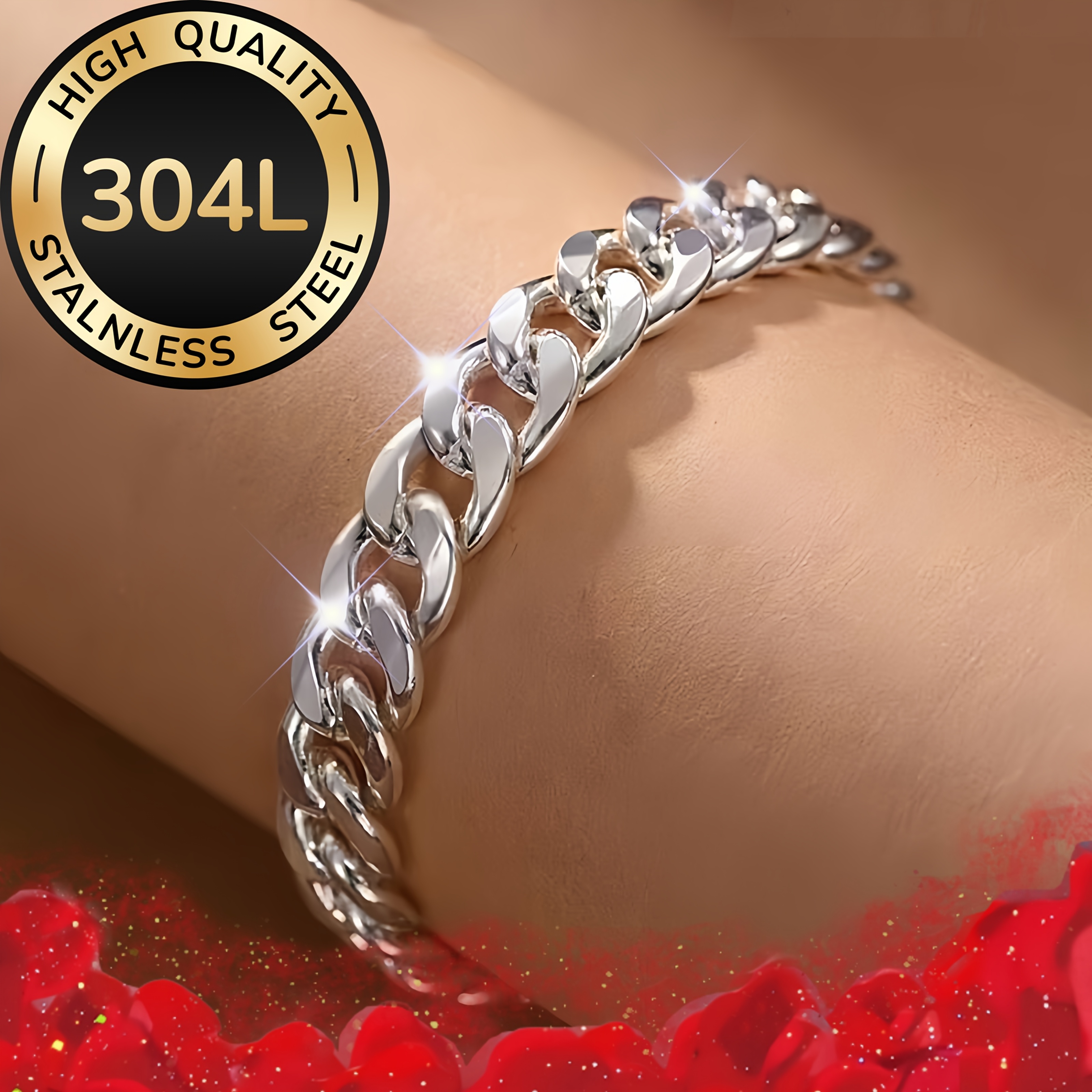 Image of Shiny Cuban Link Bracelet With Gift Box, Hip-hop Style, For Christmas And Valentine's Day, A Gift For