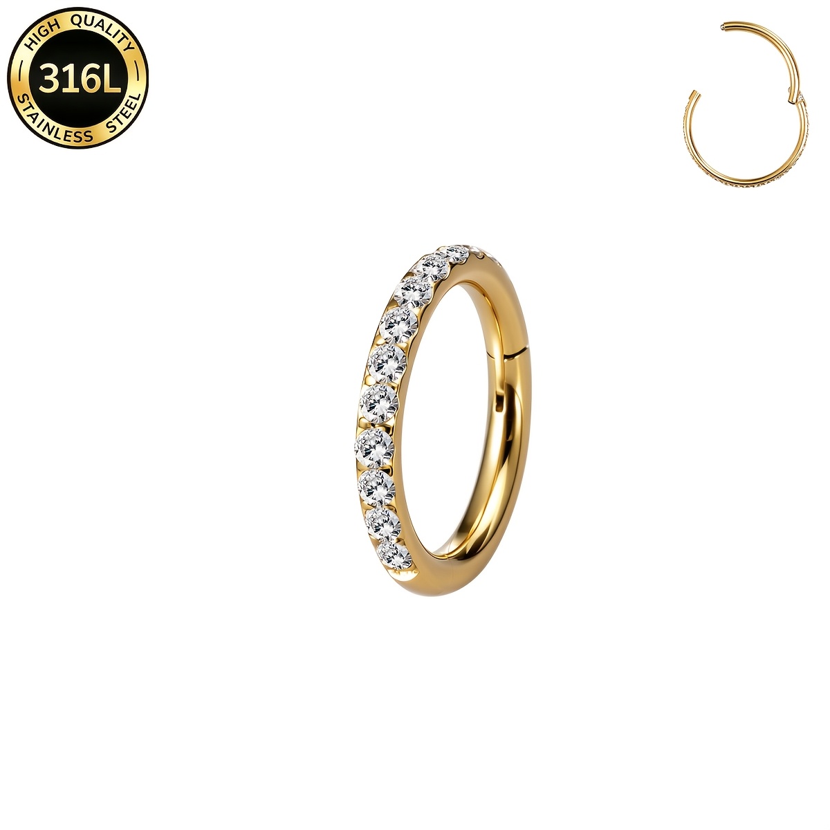 TEMU 1pc Hinged Earring Hoop 16g 316l Stainless Steel With Cartilage Earrings Clear Cz Tragus Helix Earrings Cartilage Earring Septum Nose Ring Hoop