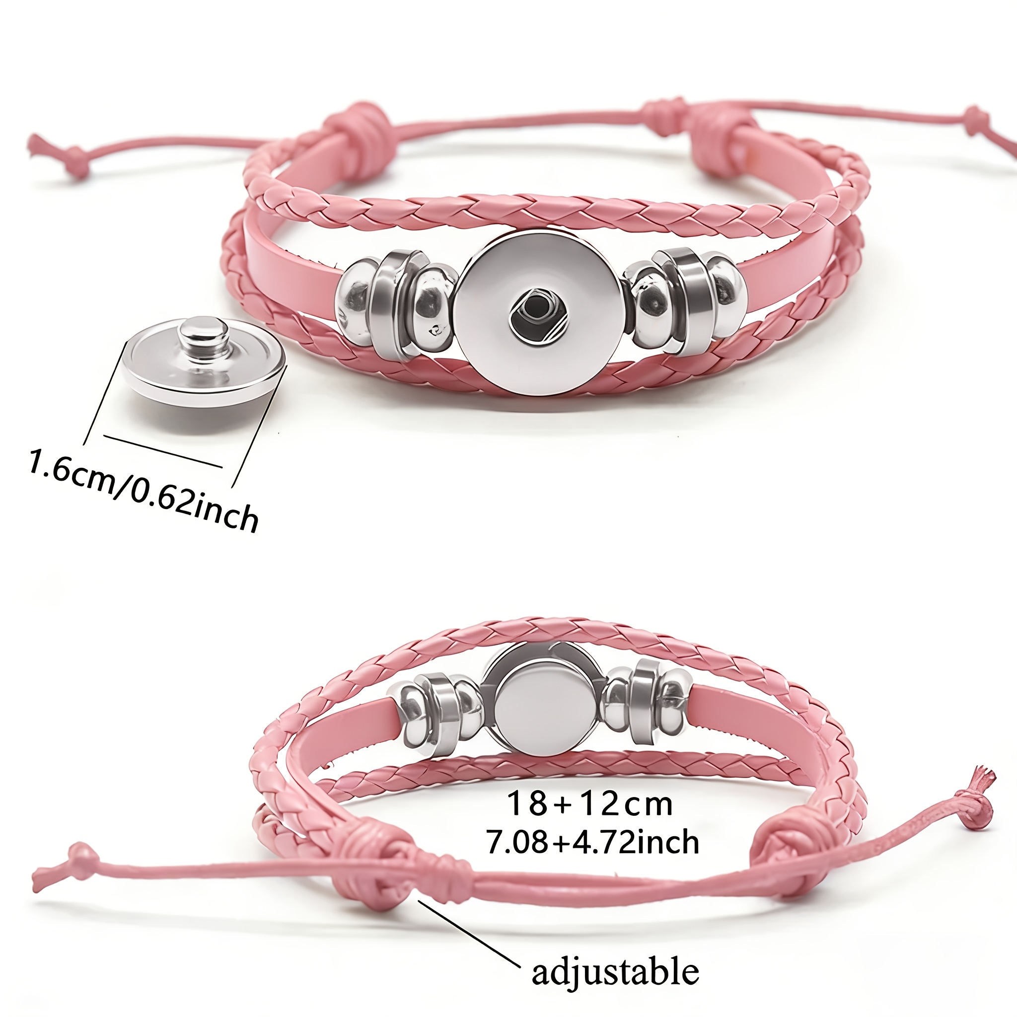 Pink Bracelet Bangle with Round Pattern Red Flowers and Green Leaves