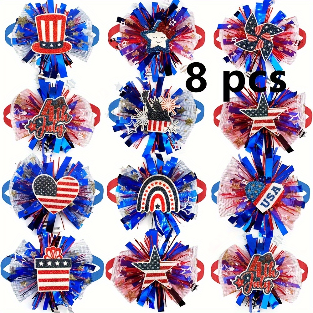 TEMU 8pcs Patriotic Pet Bow Ties For - Adjustable Necktie Collars For , Mixed Colors