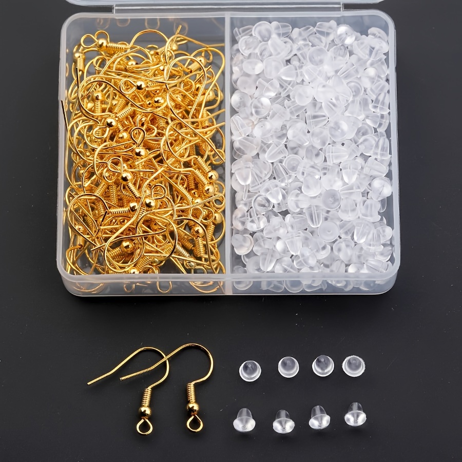 

300pcs Earrings Accessories With 50pcs Fish Hook Earrings, 250pcs Earring Plugs, Hanging Hook Earrings And Transparent Ear Studs Diy Jewelry Accessories Box Set