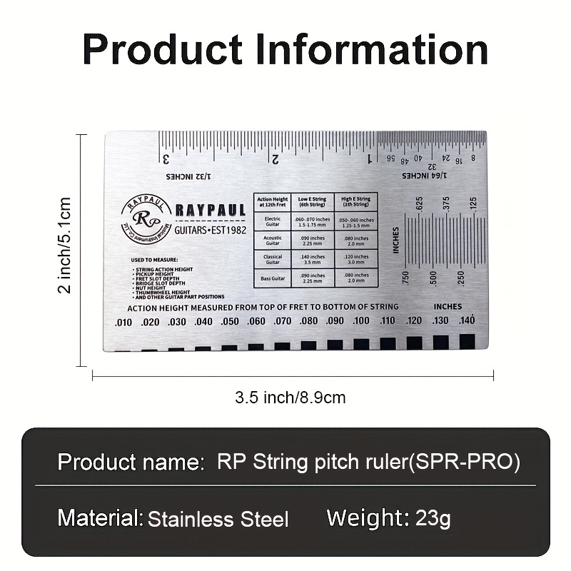 TEMU Rp Stainless Steel Acoustic Guitar & String Action Ruler - Precision Measurement Tool With 6-inch & 30cm Scale For Truss Rod Adjustment, String
