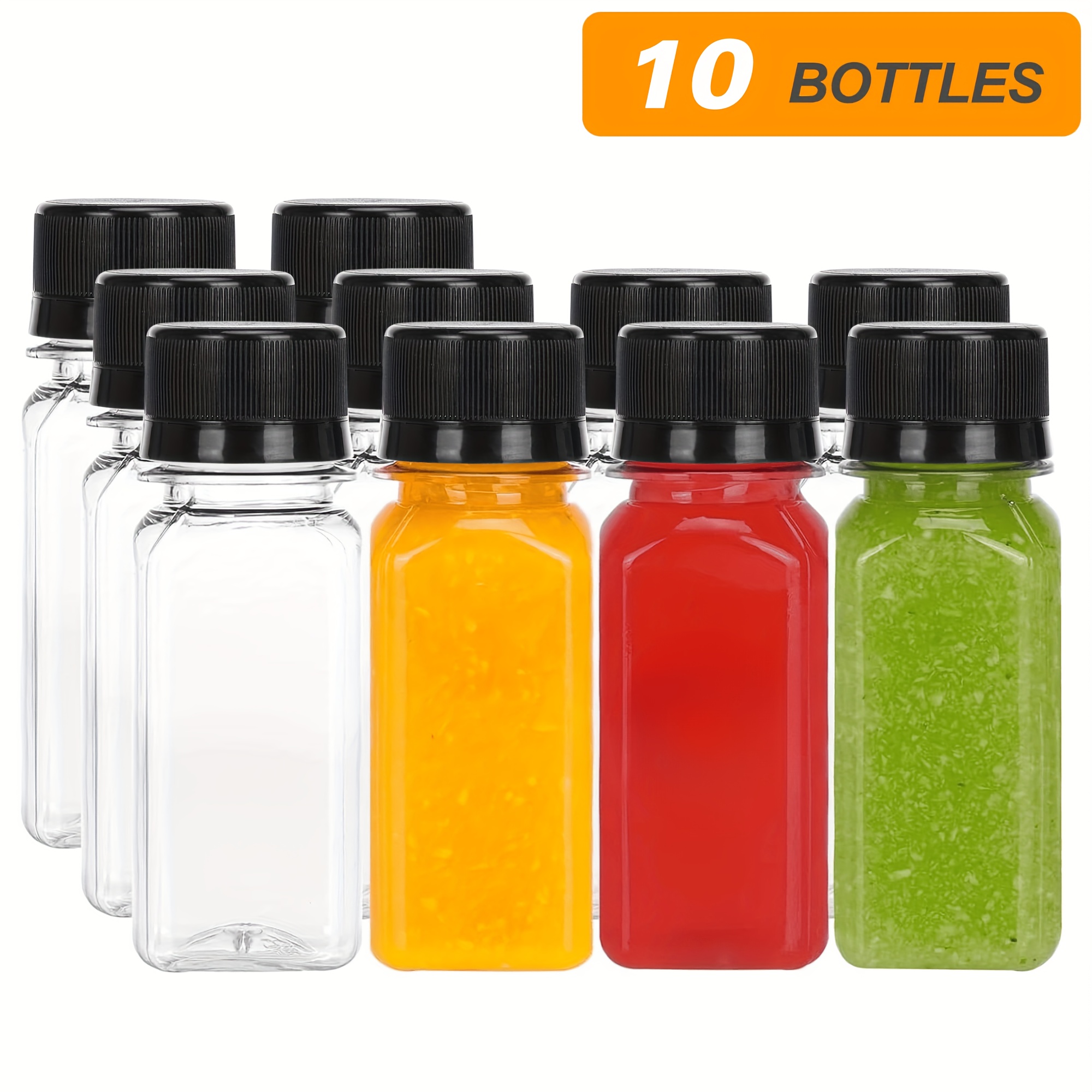 Image of 10pcs 2oz Shot Bottles With Caps, Bottles With Black Tamper Lids, Reusable Clear Bottles For Liquids, Empty Containers Bulk For Oil, Diy Juices And Other Beverages