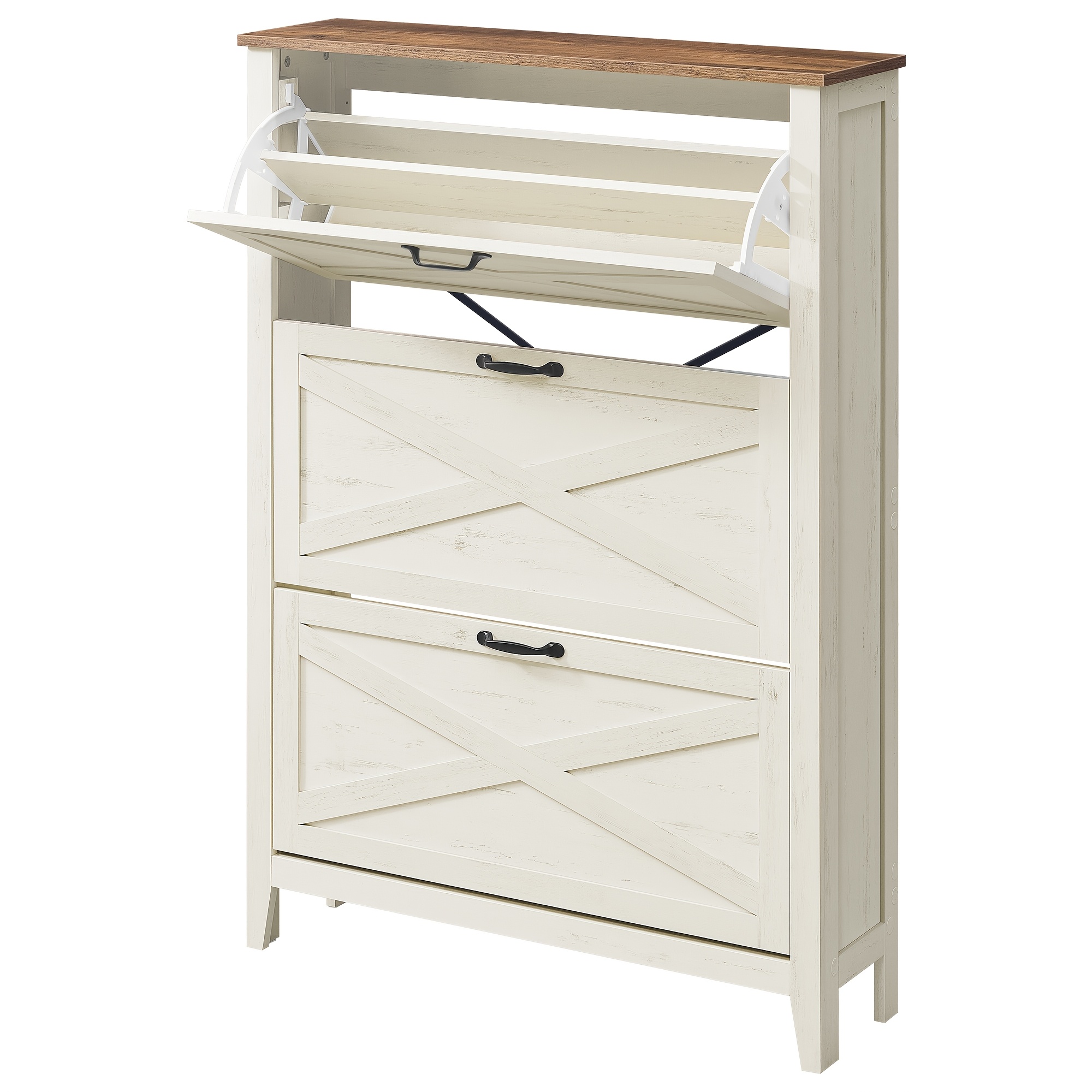 Shoe Storage Cabinet Organizer With 3 Flip Drawers, Freestanding Narrow Shoe Rack Cabinet For Entryway, Farmhouse Style, Fits 18 To 24 Pairs, Rustic White, 24 X 87 X 123, 6cm