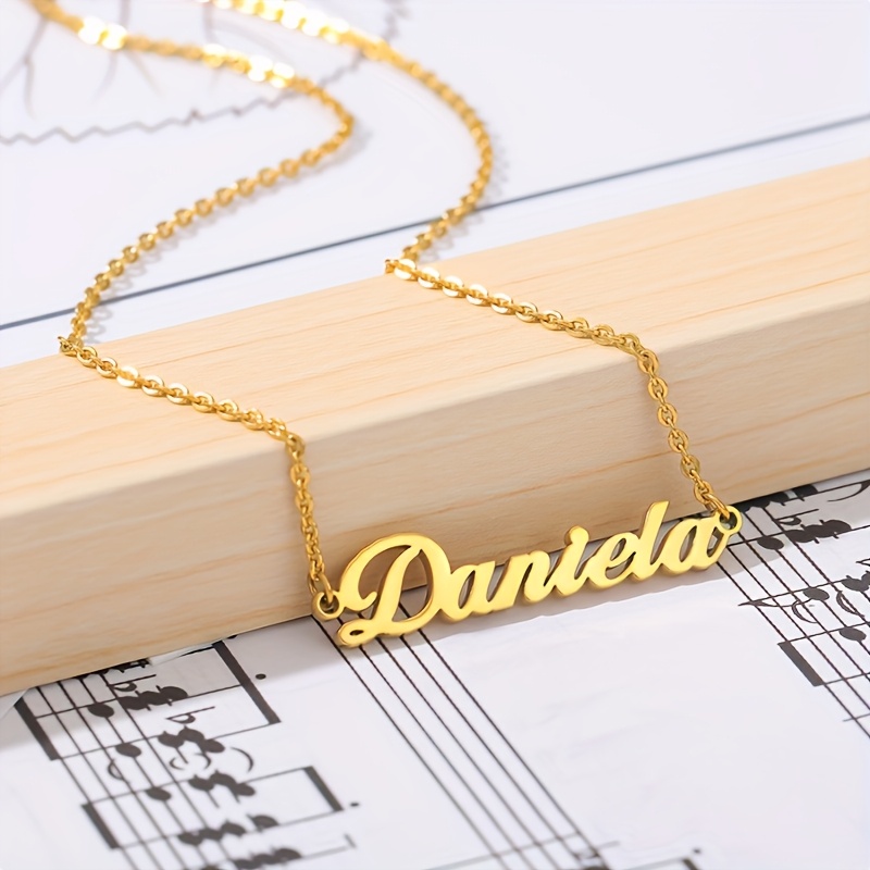 TEMU [custom Necklace] Stainless Steel Personalized Custom Minimalist Name Pendant Necklace, Perfect Mother's Day Gift, Custom Celebration Birthday