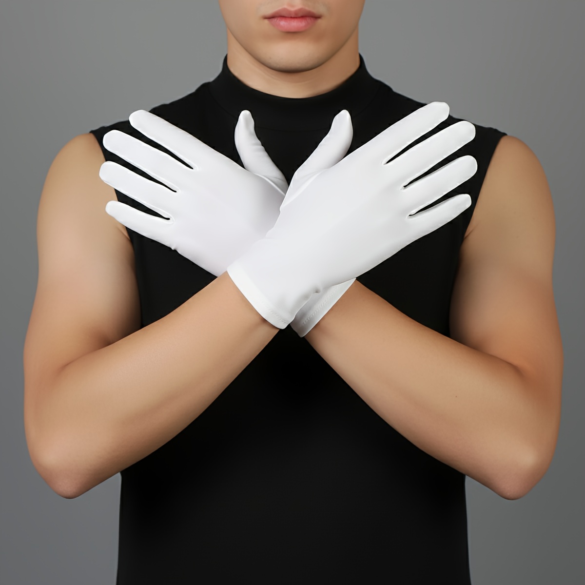 Image of 1 Pair Of White High-stretch Formal Mittens, Suitable For Wedding Brides/welcome Etiquette/performances, Soft And Comfortable With Low Pilling, Usable As Jewelry Cleaning/ Gloves, Unisex Gloves