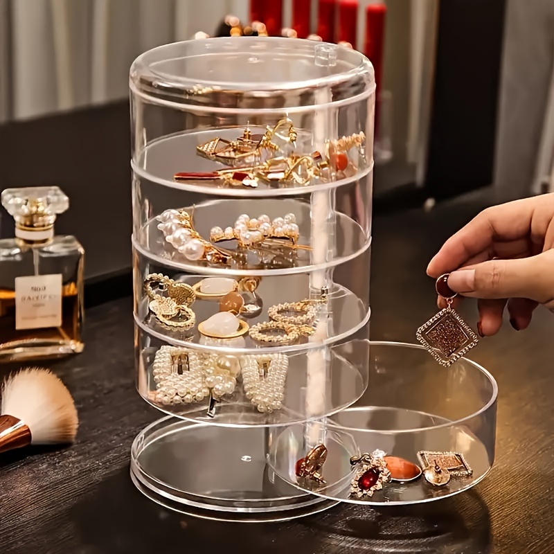 

1pc 5- Jewelry Box, Clear Rotating And Bracelet Organizer, - Storage Dustproof Lid, Plastic Accessory Jewelry Boxes