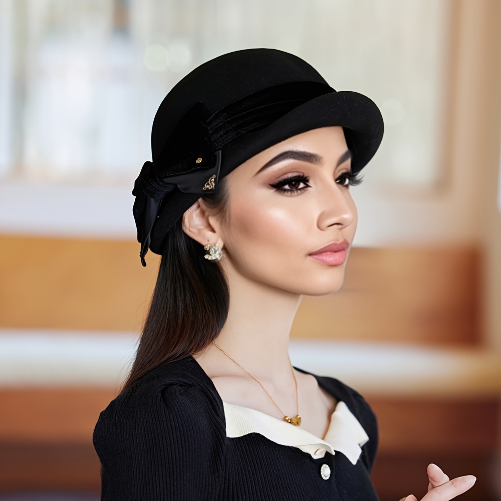 Elegant Black Women\'s Hat with Decorative Bow Tea Party Hat! Yigetop Women main image 2