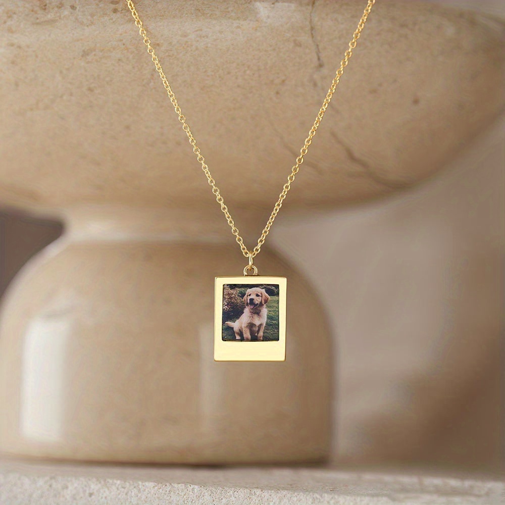 TEMU Personalized Picture Pendant Necklace For Women - Photo/picture, 18k Plated 304l Stainless Steel Photo Jewelry, Bohemian & Minimalist Photo