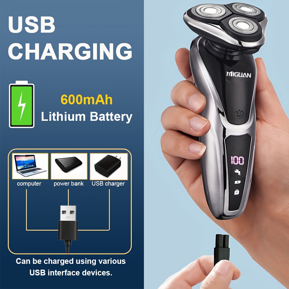 4'ü 1 Arada Elektrikli Tıraş Makinesi, Erkekler için Burun Kılı Düzeltici, Sakal Kenarı Düzeltici, Yüz Temizleme Fırçası, 600mAh Şarj Edilebilir Lityum Pil, Akıllı LED Ekran, Paslanmaz Çelik Döner Bıçak - Erkeklere En İyi Paskalya & Babalar Günü Hediyesi
