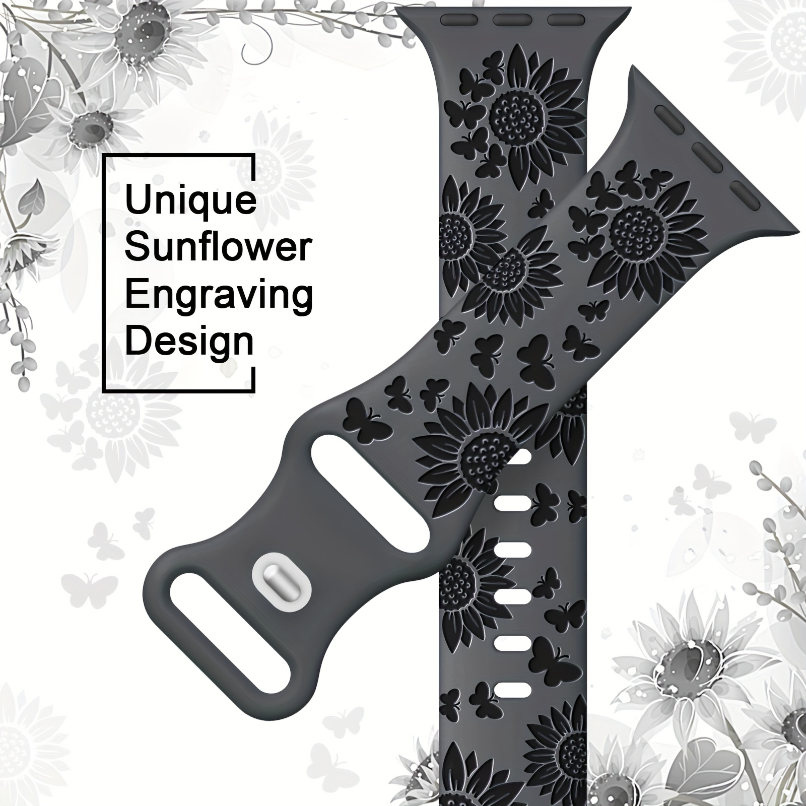 TEMU Floral Engraved Band For Apple Watch Band 41mm 40mm 38mm 42mm 44mm 45mm 46mm 49mm Women, Sunflower For Iwatch Bands Strap For Iwatch Series Se 10 6 5 4 3 2 1 Ultra