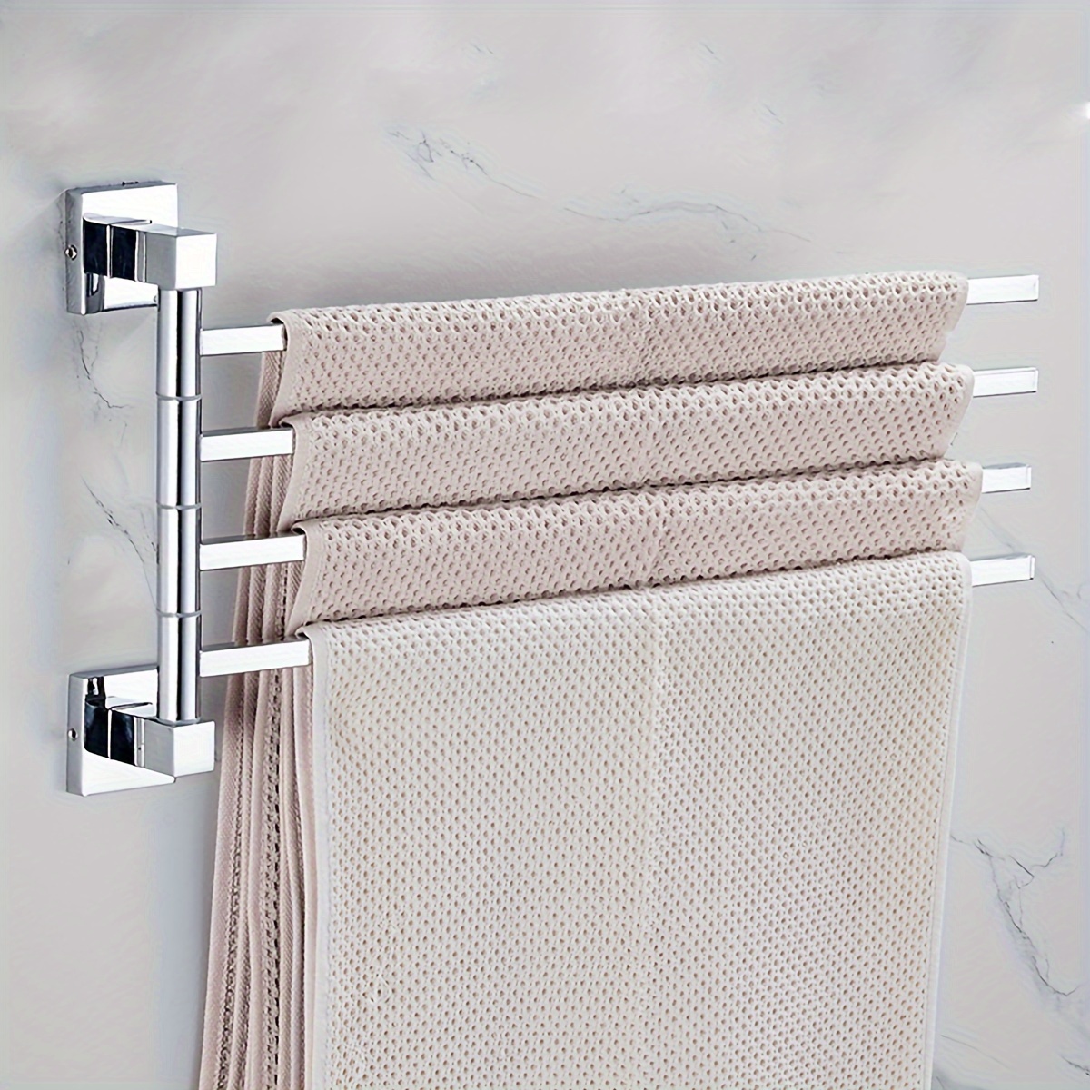 

1pc Rotating Stainless Steel Towel Rack, 180-degree Rotation Square Tube Towel Bar, Bathroom Accessory, Multi Arms Towel Rack