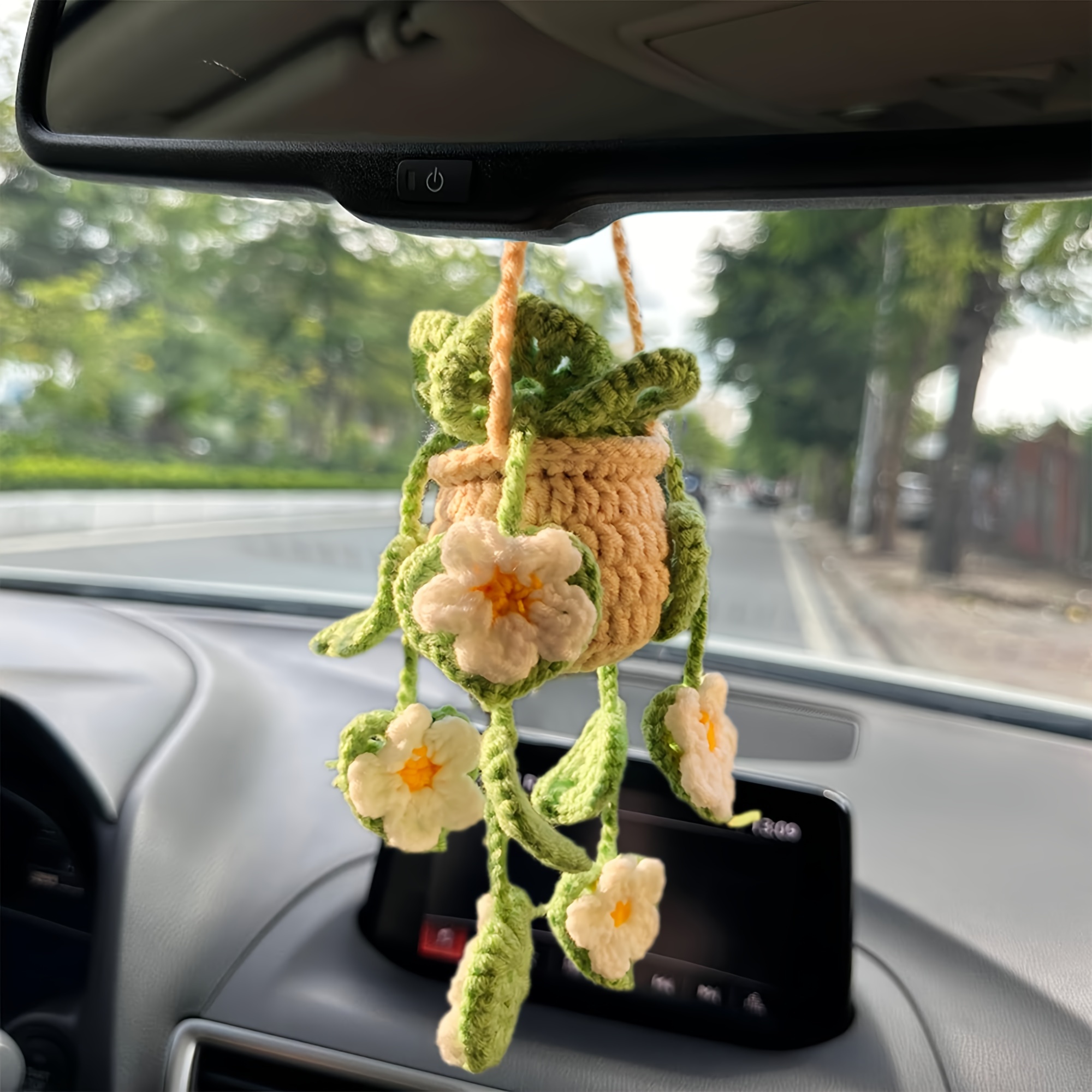 

Cute Crochet Hanging Succulent Plant For Car, Aesthetic Decor Car Rear View Mirror Hanging Ornament Accessories For Women And Men, Handmade Cute Car Interior Decor Accessories Gift