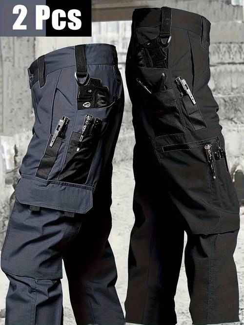 a set of two mens cargo pants durable multi trousers designed for outdoor construction projects hiking and trekking without a belt